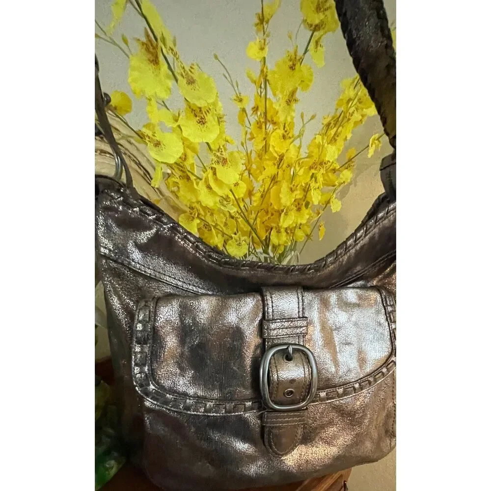 Coach Dillan Hobo Shoulder Bag Metallic Brown Stitch Lrg Leather Crossbody 15435